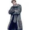 Casacos de pele falsos masculinos gola virada para baixo longo trench coat jaqueta furada engrossar quente masculino outwear roupas chaquetas hombre