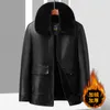 남성 검은 따뜻한 코트 가죽 오토바이 재킷 모피 칼라 두껍게 플러스 가짜 가죽 외곽웨어 탑 플러스 크기 브라운