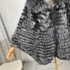 Manteau de fourrure naturelle pour femmes, veste argentée à la mode, manches chauve-souris, châle de haute qualité