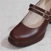 Scarpe eleganti 2023 Décolleté con cinturino alla caviglia Décolleté da donna con tacco in pelle PU Punta quadrata Fibbia Mary Jane Ladies Goth Tacchi alti spessi Taglia 34-43