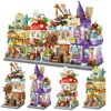 City Street View mini yapı taşları karikatür mantar evi sihirli ev 3d kale modeli monte edilmiş tuğla diy çocuk oyuncak hediyeleri