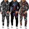 Herrspårsfall Roliga Halloween Clown 3D -tryckta hoodies Pants Suit Hip Hop Men/Women Personlighet Streetwear Clothing Horror Movie Tracksuit Set X0926