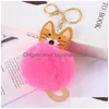 Porte-clés en cuir chat fausse fourrure de lapin pompon porte-clés sac de mode pendentif charme pompons porte-clés pour les femmes livraison directe bijoux Dho2H