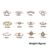 Cluster Rings Romad 12Pcs/Pack Bohemia Set Vintage Crown Water Drops Stars Geometric Crystal Opal Ring Women Bridal Party Jewelry R3 D Dhhea