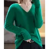 Pulls pour femmes Tailleur Mouton Haute Qualité Femmes Automne Col V Tricoté Laine Mérinos Pulls Lâche Chemise De Mode Jumper