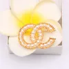 Wholesale Brooches Brand Designer Double Letter Gold Sier Famous Women Pearl Rhinestone Crystal Brooch Suit Laple Pin Fashion Jewelry