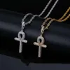 Hip Hop Anhur Cross Diamonds Wisianty Naszyjniki dla mężczyzn Kobiety luksusowe kryształowe złoto srebrne wisiorki 18k złota platowane łańcuch Ankh 268c