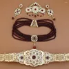Sunspicems – ensemble de boucles d'oreilles et collier pour femmes, mariée arabe, couleur or, ras du cou, Caftan, ceinture de taille, broche marocaine