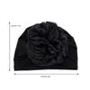Berets grande flor elástica turbante chapéus preto beanie cabeça cachecol envoltório quimio boné chapéu feminino casual cabelo bonnets hijab bonés