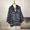 Women's Fur Natural Coat Fashion Sliver Jacket Women Batwing Sleeves Shawl High Quality