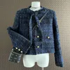 Chaquetas De Mujer Otoño Invierno Francés Elegante Colorido Tejido Pajarita Tweed OL Abrigos Vintage Señoras Chaqueta Delgada Mujer Outwear Top