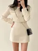 Tweedelige jurk Koreaanse mode tweed 2 set damesoutfits herfst lange mouw korte jas Aline minirok past vintage 230925