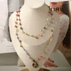 Gargantilla picante para chica larga, moda coreana, estilo superpuesto, cuentas de cristal coloridas, collar de bolas de 18K, suéter tejido, cadena para el cuello