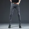 Herrtröjor tröjor trendiga män kläder smala knappa svarta jeans fast färg stretch skateboard multiberton ungdom man mager denim byxor 230925