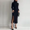 Casual klänningar BKLD SEXY BODY-SHAPING Fashion Sweater Maxi Dress Turtleneck Sticked Rib Tjock Autumn Winter Solid Slim Long Sleeve Pench