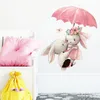 Naklejki ścienne Kawaii 3D Sticker Romantyczny parasol Pocałowanie Miłośnicy króliki Muraux Art Room Decor Adesivo de Pareede P073