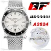 GF 42 mm AB2010121 ETA A2824 Automatik-Herrenuhr, schwarze Keramiklünette, weißes Zifferblatt, Edelstahl-Mesh-Armband, Edition PTBL Pu242w