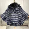 Women's Fur Natural Coat Fashion Sliver Jacket Women Batwing Sleeves Shawl High Quality