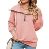 Felpe con cappuccio da donna 2024 Autunno inverno manica lunga cerniera bavero scialle pullover maglione per le donne mezza vestibilità ampia abbigliamento femminile 230925