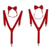 Fashion 1 Set Unisex Adjustable Y-Back Suspenders Bow Tie Clip-On Braces Elastic Wedding For Men Women 11 Colors Neck Ties3412