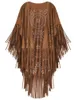 Lenços camelo camurça floral oco out franja tassel xale mulheres vintage capas ponchos outono boêmio cardigan manto boho capas 230922