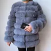 女性の毛皮のフェイクファー70cm 100％本物の毛皮の毛皮のコート衣装長袖の品質銀女性冬の温かい厚い自然な毛皮230925