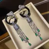 Örhängen Carttiers Designer Luxury Fashion Women Stereoskopisk svart Spotted Leopard Green Diamond Tassel örhängen Silver Nålörhängen