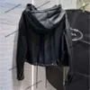 Herbst/Winter Neue Jacke Mode Marke Dreieck Zeichen Lack Leder Pu Cool Sa Motorrad Mantel Jacke Mit Kapuze Frauen der Hübsche