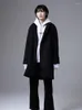 Men's Wool Woolen Coat Loose Raglan Sleeves Drop Shoulders Black Classic