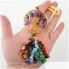 Interior Decorations Crystal Decor Tree Of Life Car Hanging Accessories 7 Chakras Stones Wall Meditation Ornaments Good Luck Home Deco Dhfg2