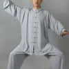 Ethnic Clothing 2Pcs/Set Unisex Button Placket Shirt Tai Chi Uniform Kleding Volwassenen Chinese Traditional Suit Wear