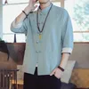 Roupas étnicas Tang Estilo Chinês Homens Algodão e Linho Cor Bloqueando Camisa 2023 Harajuku Casual Tops Hanfu Pan Button