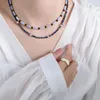 Girocollo ALLME Boho Oro 18 carati Placcato PVD Acciaio al titanio Blu Pietra naturale Collana di perline con filo di agata nera per i regali delle donne