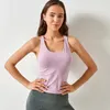 LU-1174 Women Cross Back Fitness Workout Tank Tops with Built In Bra Shock Proof Sports Vest for Yoga Gym Shirts Running Tank Bra