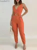 Dames Jumpsuits Rompertjes V-hals Zakdetail Cami Jumpsuit met Riem Dames Mouwloos Zomer Eendelig Overalls L230926