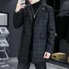 Hommes laine YASUGUOJI 2023 mode hommes Plaid Blazer décontracté coupe ajustée veste manteau à manches longues hommes vêtements Streetwear