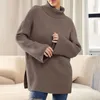 Suéteres femininos outono e inverno gola alta manga comprida assimétrica bainha pulôver oversize solto suéter tops
