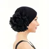 Berets grande flor elástica turbante chapéus preto beanie cabeça cachecol envoltório quimio boné chapéu feminino casual cabelo bonnets hijab bonés