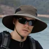 Wide Brim Hats Men Mountaineering Fishing Solid Color Hood Rope Outdoor Shade Foldable Casual Breathable Bucket Hat