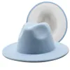 Novo chapéu fedora de duas cores feminino masculino aba larga feltro jazz chapéu senhoras festa boné superior retalhos chapeau sombreros de mujer 50 cores2110