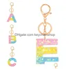 Sleutelhangers Regenbooggradiënt Ster Pailletten Sleutelhangers Letter Naam A-Z Sleutelhangers Acrylhars Hanger Kettinghouder Tas Autobedels Sieraden D Dhvjb