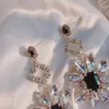 Dangle Oorbellen Fabriek Direct Mode Zwarte Edelsteen Japan en Zuid-Korea Kristal overdreven luxe banket lang