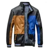 Men's Fur High-quality Color-blocking Slim-fit Motorcycle Winter Leather Baseball Uniforms Plus Velvet PU Jackets