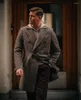 Męski wełniany houndstooth brązowy mężczyzna tkanina grube ciepły podwójny płaszcz długi płaszcz klasyczny styl Anglii na zamówienie męskiej kurtki