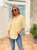 Women's Blouses 3/4 Sleeve Tops Eyelet Dressy Casual V Neck T Shirts