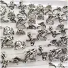 Anéis de cluster por atacado lotes 20 pcs retro dragão anel homens na moda dominador exagerado liga de metal punk motociclista vintage para mulheres top dhjhb