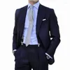 Abiti da uomo Design Gessato Abito da uomo 2 pezzi Blu navy Slim Fit Business Blazer Formale Smoking da sposo da sposa Trajes De Hombre