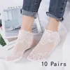 Women Socks 10 Pairs Of Japanese Anti-Skid Breathable Mesh Transparent Lace Summer Thin Casual Women's Boat