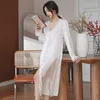 Kadın pijama 2023 Süper uzun elbise gecelik kolları bahar yaz ince buz ipek gecelik kadın düğmesi bölünmüş ev kıyafetleri