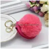 Nyckelringar PU Round Mirror Keyring Fashion Double-Sided Folding Keychain Faux Fur Puff Ball Holder Pom Drop Leverans smycken DH4JQ